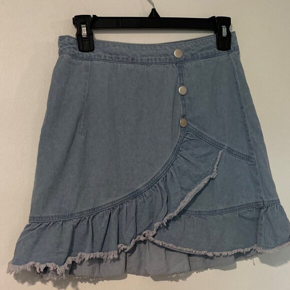 Allegra K Irregular Ruffle Hem High Waist Mini Denim Skirt - Picture 1 of 7
